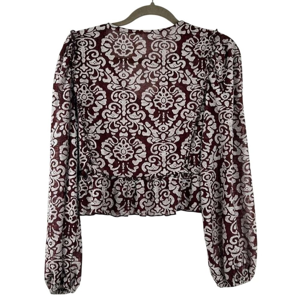 By Anthropologie Women's S Jacquard Cropped Long Sleeve Blouse - Picture 3 of 15